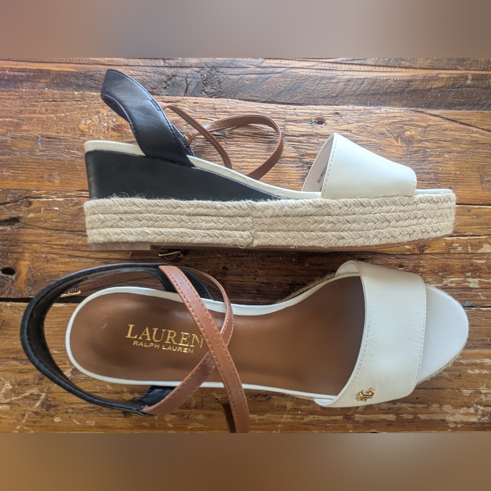 Ralph Lauren White and Brown Espadrille Shoes with Canvas Upper